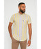 Chemise manches courtes à rayures jaune / violet  - col boutonné